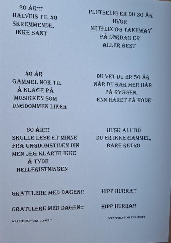 Gratulerer 2- scrappehuset sine egene bilde/tesk ark