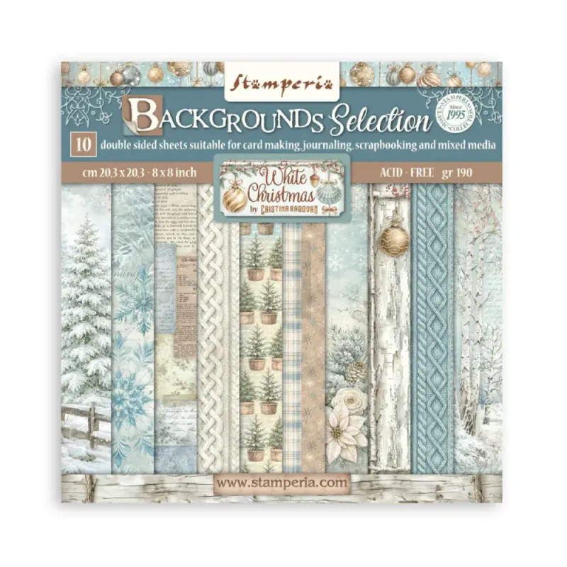 Stamperia - White Christmas - Background Selection Paper Pad - 8 x 8
